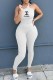 White Sexy Print Backless Letter One Shoulder Jumpsuits