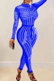 Red Sexy Patchwork Hot Drilling See-through Half A Turtleneck Skinny Jumpsuits