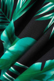 Green Sexy Print Patchwork Slit Spaghetti Strap Sling Dress Dresses