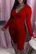 Burgundy Casual Sportswear Solid Patchwork Zipper Hooded Collar Long Sleeve Two Pieces