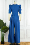Watermelon Red Casual Solid Patchwork Fold V Neck Straight Jumpsuits