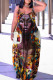 Multicolor Sexy Casual Print Backless Spaghetti Strap Long Dress Dresses
