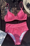 Rose Red Sexy Solid Patchwork Backless Swimwears (With Paddings)