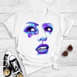 White Casual Print Basic O Neck T-Shirts