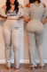 Grey Casual Letter Print Hollowed Out U Neck Short Sleeve Two Pieces