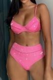 Rose Red Sexy Solid Patchwork Backless Swimwears (With Paddings)