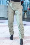 Orange Casual Solid Patchwork Fold Regular High Waist Conventional Solid Color Trousers