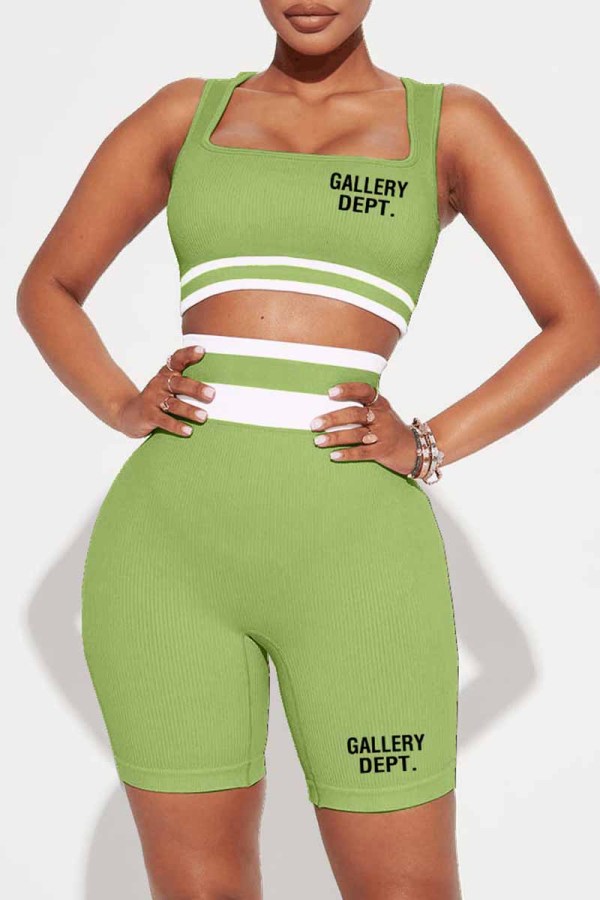 Green Street Print Letter Square Collar Sleeveless Two Pieces