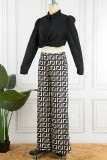 Yellow Casual Print Patchwork Turndown Collar Long Sleeve Two Pieces