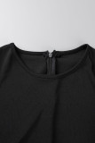 Brick Red Casual Elegant Solid Patchwork O Neck One Step Skirt Dresses