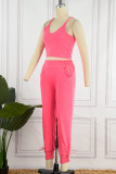 Pink Sexy Casual Solid Backless V Neck Sleeveless Two Pieces