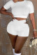 White Sexy Solid Patchwork Asymmetrical O Neck Short Sleeve Two Pieces