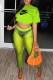 Fluorescent Green Sexy Print Letter O Neck Short Sleeve Two Pieces