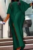 Green Elegant Solid Patchwork Slit O Neck Evening Dress Dresses