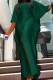 Green Elegant Solid Patchwork Slit O Neck Evening Dress Dresses