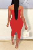Red Sexy Print Patchwork Strapless Printed Dress Dresses