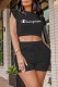 Black Street Print Letter O Neck Sleeveless Two Pieces
