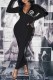Black Elegant Print Letter Zipper Collar One Step Skirt Dresses