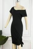 Army Green Casual Solid Bandage V Neck Short Sleeve Dress