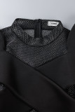 Black Street Solid Patchwork O Neck Tops