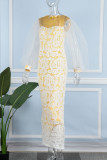 Yellow Elegant Solid Patchwork O Neck Evening Dress Dresses