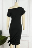 Army Green Casual Solid Bandage V Neck Short Sleeve Dress