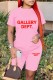 Pink Casual Letter Print Basic O Neck Short Sleeve Two Pieces