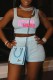 Light Blue Casual Letter Print Basic U Neck Sleeveless Two Pieces