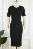 Brick Red Casual Elegant Solid Patchwork O Neck One Step Skirt Dresses
