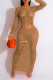 Khaki Sexy Solid Hollowed Out Patchwork Swimwears Cover Up