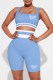 Blue Street Print Letter Square Collar Sleeveless Two Pieces
