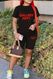 Red Casual Letter Print Basic O Neck Short Sleeve Two Pieces