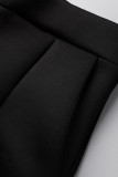 Black Street Solid Patchwork See-through O Neck Long Sleeve Two Pieces