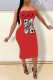 Red Sexy Print Patchwork Strapless Printed Dress Dresses
