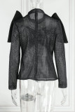 Black Street Solid Patchwork O Neck Tops