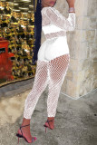 White Sexy Solid Patchwork See-through O Neck Long Sleeve Two Pieces