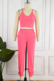 Pink Sexy Casual Solid Backless V Neck Sleeveless Two Pieces