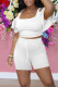 White Casual Solid Patchwork U Neck Short Sleeve Two Pieces