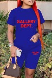 Red Casual Letter Print Basic O Neck Short Sleeve Two Pieces