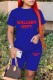 Blue Casual Letter Print Basic O Neck Short Sleeve Two Pieces