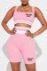 Pink Street Print Letter Square Collar Sleeveless Two Pieces