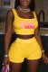Yellow Casual Letter Print Basic U Neck Sleeveless Two Pieces
