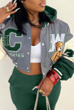 Ink Green Casual Street Print Patchwork Buckle Hooded Collar Long Sleeve Two Pieces