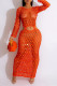 Orange Sexy Solid Hollowed Out Patchwork Swimwears Cover Up