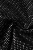 Black Street Solid Patchwork See-through O Neck Long Sleeve Two Pieces
