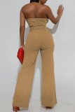 Red Elegant Solid Patchwork Buckle With Belt Turndown Collar Straight Jumpsuits
