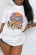 White Casual Character Print Letter O Neck T-Shirts