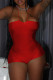 Red Sexy Solid Patchwork Halter Skinny Rompers
