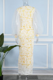 Yellow Elegant Solid Patchwork O Neck Evening Dress Dresses