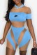Sky Blue Street Print Letter O Neck Rompers